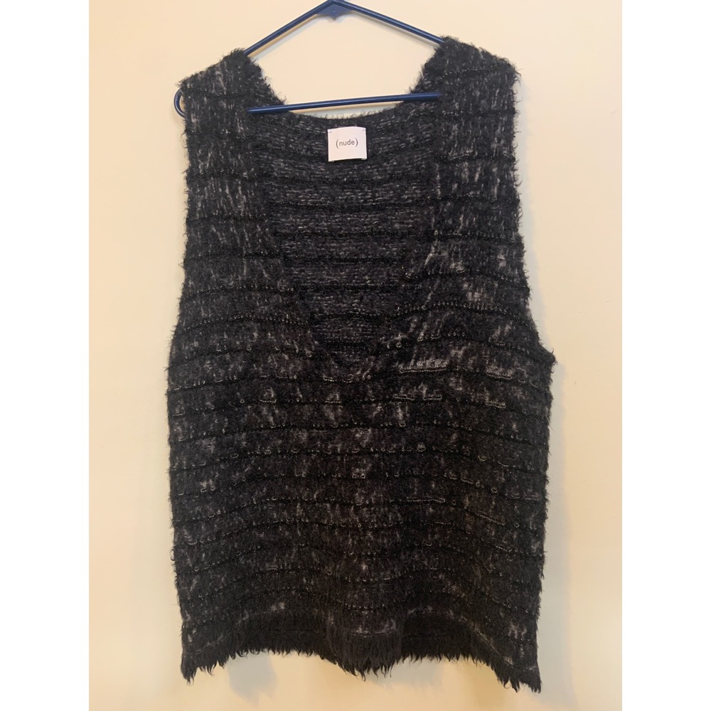 (nude) Knit Sweater Vest Womens 38 Black Excellent Wool Alpaca Shimmer V-Neck